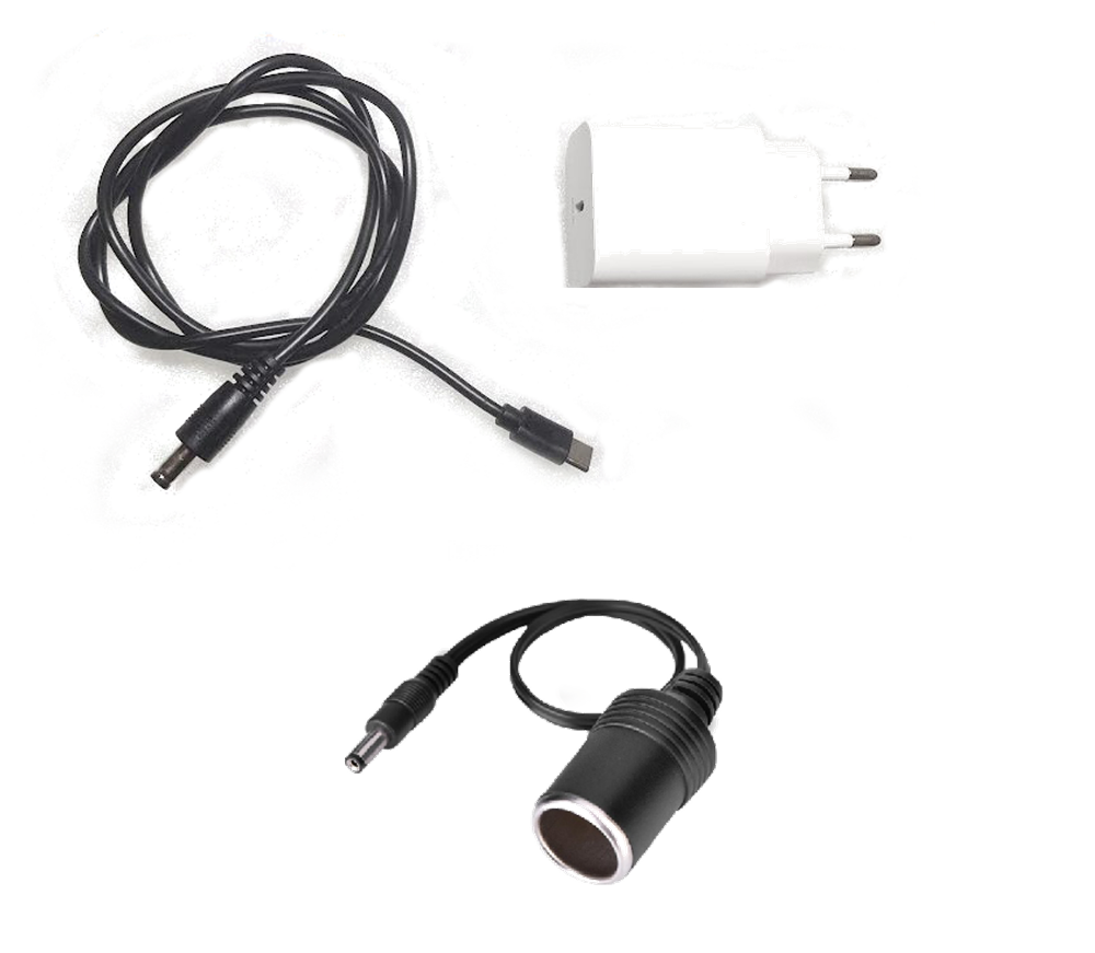 # 2 - OPLADE-kit til batteri - Indeholder 220 volts (2 A) Lithiumoplader OG ladekabler fra Auto/MC/Camping