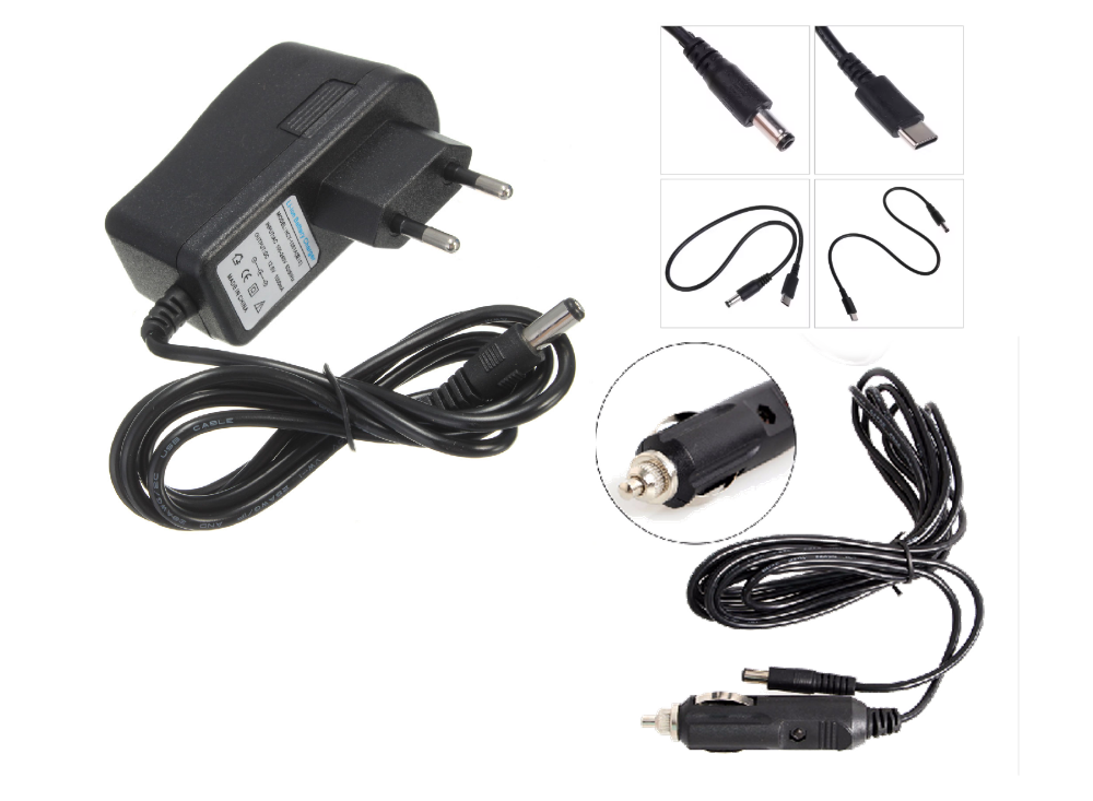 # 2 - OPLADE-kit til batteri - Indeholder 220 volts (2 A) Lithiumoplader,USB-C OG ladekabler fra Auto/MC/Camping